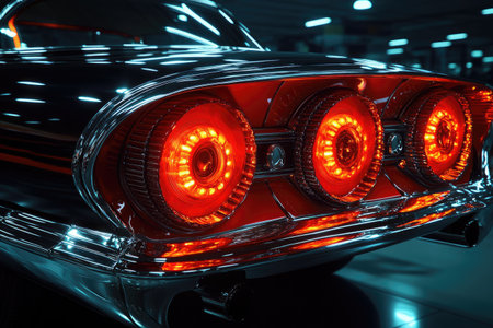 Detail of the rear lights of a modern car with red lightsの素材