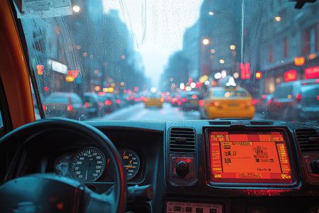 Traffic jam on a rainy day in London, England, UKの素材