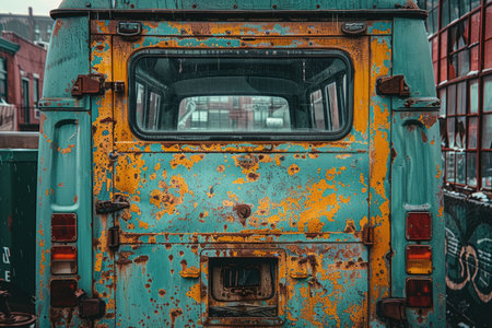 Old rusty truck in the old town of Riga, Latvia.の素材