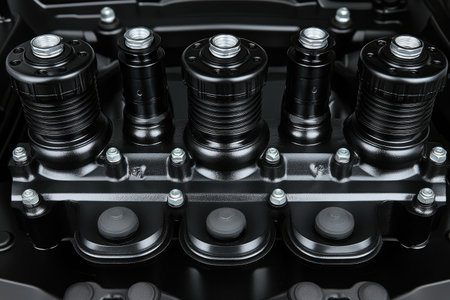 Close-up of a car engine. Automotive background. Car details.の素材