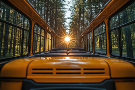 Interior of a school bus, empty, sun shining through windows. Avoid any design that closely resembles specific commercial vehicle brands. Ensure that no recognizable logos or trademarked designs are visible. --no brand --chaos 35 --ar 3:2 --raw --stylize 750 --v 6.1 Job ID: d78752af-fc46-437b-8ec1-cdb6f909f0d0の素材