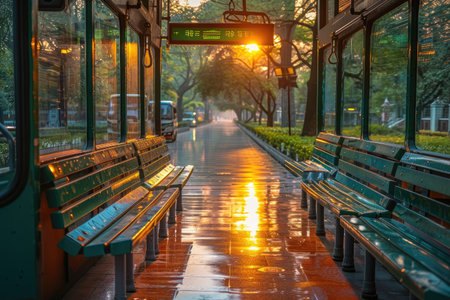 Interior shot of a bus, empty, waiting for passengers, morning light. Avoid any design that closely resembles specific commercial vehicle brands. Ensure that no recognizable logos or trademarked designs are visible. --no brand --chaos 35 --ar 3:2 --raw --stylize 750 --v 6 Job ID: 7f472143-2461-4f9d-b726-4bc5115615aeの素材