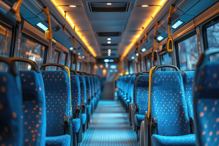 Interior shot of a bus, empty seats, diffused light. Avoid any design that closely resembles specific commercial vehicle brands. Ensure that no recognizable logos or trademarked designs are visible. --no brand --chaos 35 --ar 3:2 --raw --stylize 750 --v 6.1 Job ID: 990c78f3-844a-4ca5-9b78-401d1923cc27の素材