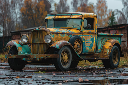 Front view of a classic truck, worn grille, large headlights, rustic. Avoid any design that closely resembles specific commercial vehicle brands. Ensure that no recognizable logos or trademarked designs are visible. --no brand --chaos 35 --ar 3:2 --raw --stylize 750 --v 6 Job ID: 170d161b-01a6-46c0-a0f5-cc631bb318d3の素材