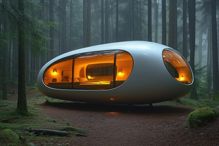 Front view of a modern camper van, sleek design, integrated lights. Avoid any design that closely resembles specific commercial vehicle brands. Ensure that no recognizable logos or trademarked designs are visible. --no brand --chaos 35 --ar 3:2 --raw --stylize 750 --v 6.1 Job ID: 54b46b23-fa38-42e2-9690-74a811921c29の素材