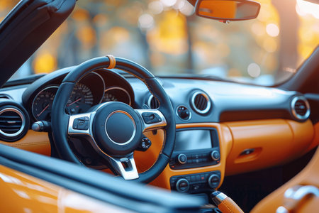 Interior shot of a car's steering wheel, leather wrap, stitching. Avoid any design that closely resembles specific commercial vehicle brands. Ensure that no recognizable logos or trademarked designs are visible. --no brand --chaos 35 --ar 3:2 --raw --stylize 750 --v 6 Job ID: d9f918ce-4993-4b2c-a406-d468be37e07dの素材