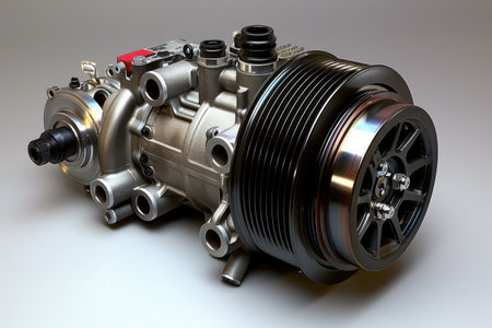 The image of a car engine on a gray background. Auto serviceの素材