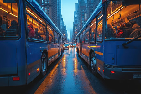 Interior of a bus, seats filled, diverse passengers, city commute. Avoid any design that closely resembles specific commercial vehicle brands. Ensure that no recognizable logos or trademarked designs are visible. --no brand --chaos 35 --ar 3:2 --raw --stylize 750 --v 6.1 Job ID: 5fef7c87-1e87-45d5-9470-ec67abbe83a8の素材