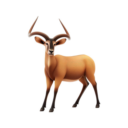 Full view of a light brown antelope, depicted against a black background, with its  body facing forward. The antelope's fur shows a textured pattern. The design of the illustration is detailed and high-quality.の素材
