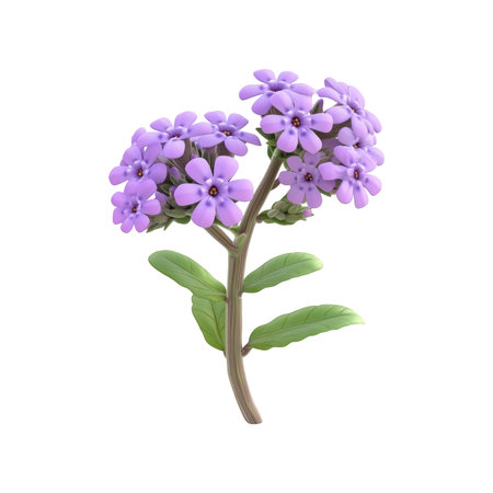 Detailed image of a cluster of delicate purple flowers, complete with stems and leaves, against a black backdrop. The image shows the intricate textures and shapes of the flowers and leaves in high resolution.  The color is a rich, vibrant purple.の素材