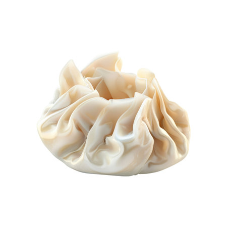 Creamy, folded dumpling illustration against a plain white backdrop. The folds and texture of the dumpling are highlighted.  The color palette is light and inviting.の素材