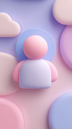 A minimalist 3D render of a person with soft pastel colors and a playful aesthetic.の素材