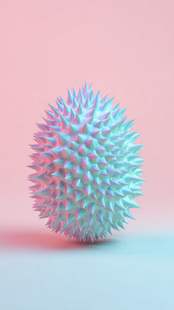 A digitally rendered image of a sphere covered in spikes, with a gradient of pink and blue hues.の素材
