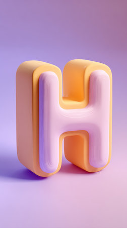 A 3D rendered letter H in pastel colors on a purple background. The letter is the focal point of the image.の素材