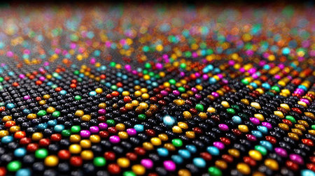 A close-up view of a surface covered in a multitude of colorful dots, creating a vibrant and dynamic visual display.の素材