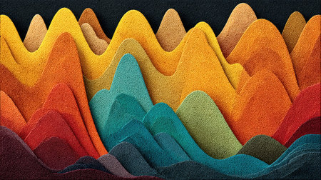 A visually striking abstract landscape featuring undulating waves of color, creating a dynamic and textured composition.の素材