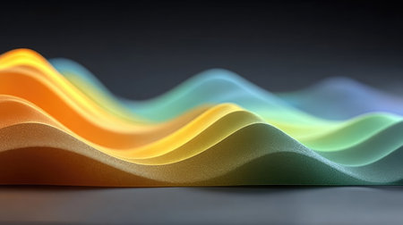 An abstract image featuring flowing, colorful waves, creating a dynamic and visually appealing composition. The interplay of light and shadow enhances the depth and texture.の素材