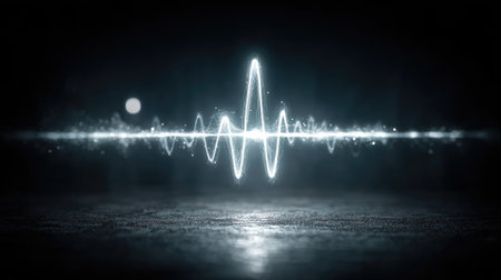 A captivating digital art piece showcasing a vibrant sound wave, symbolizing audio frequencies and digital sound.の素材