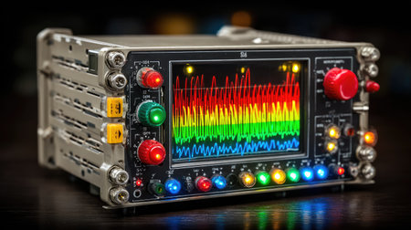 A detailed view of a spectrum analyzer displaying intricate data visualizations.の素材