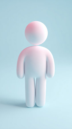 A minimalist 3D rendered figure, soft pastel colors, set against a light blue backdrop. Clean, modern design.の素材