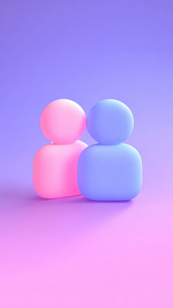 Two abstract figures in pink and blue against a gradient background, perfect for modern design.の素材