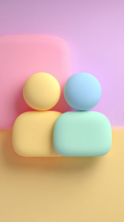 An abstract image of two figures with a pastel color palette, creating a visually appealing composition.の素材