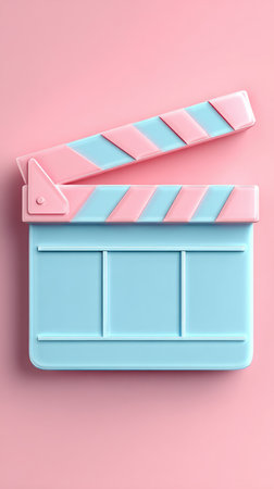 A charming pastel-colored clapperboard, perfect for film and movie-related projects. Ideal for creative content.の素材