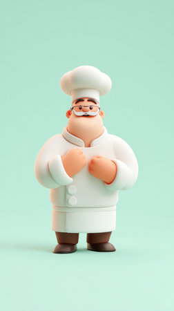 A charming illustration of a chef in a white uniform, perfect for culinary and food-related projects.の素材
