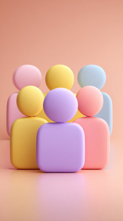A vibrant and minimalist illustration featuring a group of abstract figures in pastel colors.の素材