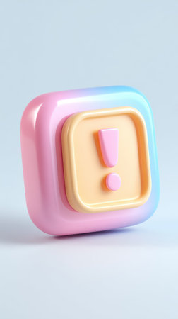A vibrant 3D icon featuring an exclamation mark, representing an alert or important notification.の素材