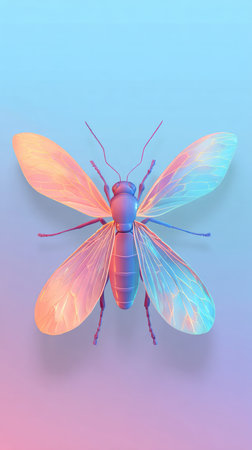 An artistic illustration of an insect with vibrant colors against a gradient backdrop.の素材