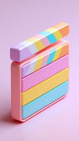 A vibrant pastel clapperboard, perfect for creative projects and design inspiration.の素材