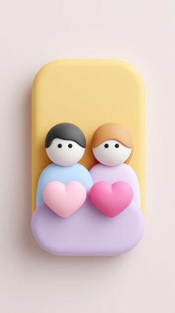 A charming image of a couple holding hearts, representing love, unity, and affection. Perfect for conveying themes of relationships and romance.の素材