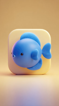 A charming illustration of a blue fish icon set against a square background, perfect for various design projects.の素材
