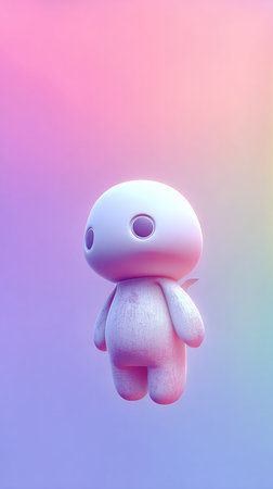 A cute cartoon character with a gradient background. The character is white and has a simple design.の素材
