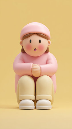 A charming cartoon character is depicted in a seated position, exuding a sense of contemplation and focus.の素材