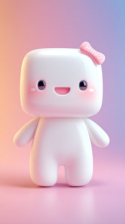 Adorable cartoon character with a pink bow, rosy cheeks, and a cheerful expression. Perfect for childrens content.の素材