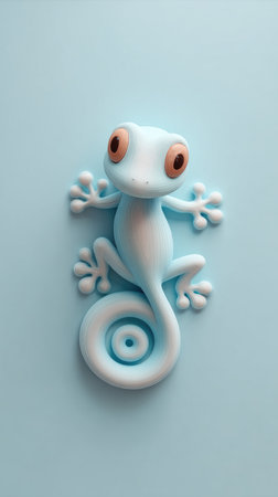 A charming pastel gecko figurine against a soft blue backdrop, perfect for artistic projects.の素材