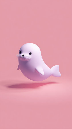 A charming pink seal toy set against a matching pink backdrop, creating a delightful and playful scene.の素材
