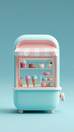A charming ice cream stand with various desserts, perfect for a sweet treat.の素材