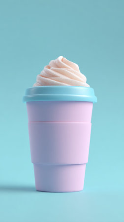 A refreshing beverage with a swirl of whipped cream in a pastel-colored cup, perfect for a sunny day.の素材