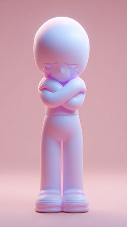 A minimalist figure with arms crossed, embodying deep thought and introspection. Soft lighting enhances the tranquil mood.の素材