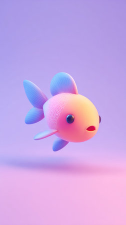 A vibrant cartoon goldfish with a gradient color scheme against a soft background.の素材