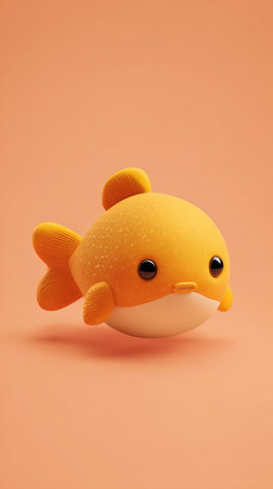 A charming cartoon fish toy with a vibrant orange color, set against a matching orange backdrop.の素材