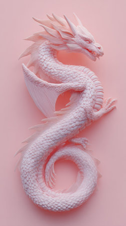 A detailed sculpture of a dragon with a pink background.の素材