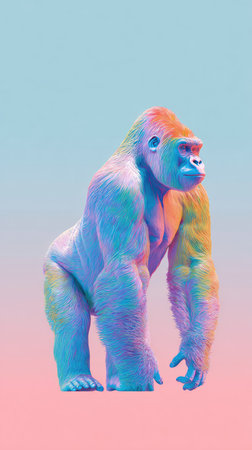 This artwork features a gorilla rendered in a spectrum of vibrant colors, creating a visually striking and unique image.の素材