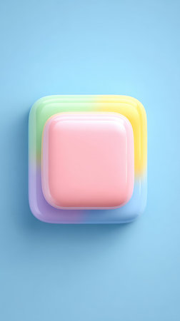 A vibrant image of square containers in pastel colors, stacked on a blue surface.の素材