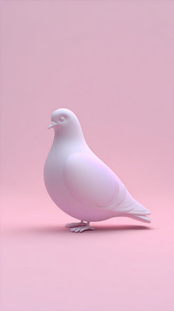 A minimalist studio shot of a white dove sculpture set against a soft pink backdrop, emphasizing simplicity and form.の素材