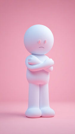 A focused figure stands against a pink backdrop, conveying a sense of concentration.の素材