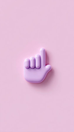 A hand with the index finger pointing up, on a pink background.の素材